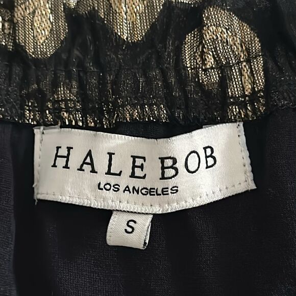 HALE BOB Viola Top Off Shoulder Black & Metallic Gold Floral Blouse Goth Size S - Picture 4 of 11